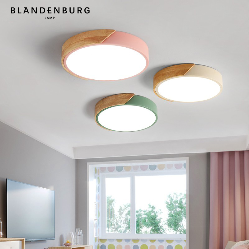 Children's bedroom LED suction ceiling lamp modern minimalist Marcaron solid wood round living room balcony Creative wood grain lamps