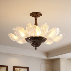 Song's Aesthetic Flower Ceiling Lamp, Vintage Retro Style Living Room Petal Lamp, New Chinese Style Artistic Atmosphere Hall Lamp