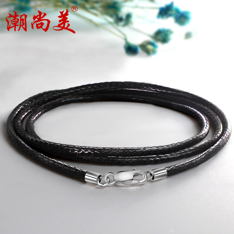 Chaoshangmei wax rope 925 silver necklace rope pendant lanyard men and women leather chain hanging neck rope black leather rope lettering