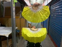 8 inch-11 inch one foot one dance fan double-sided fan lengthened gradient color double fan square Yangko dancing fan yellow