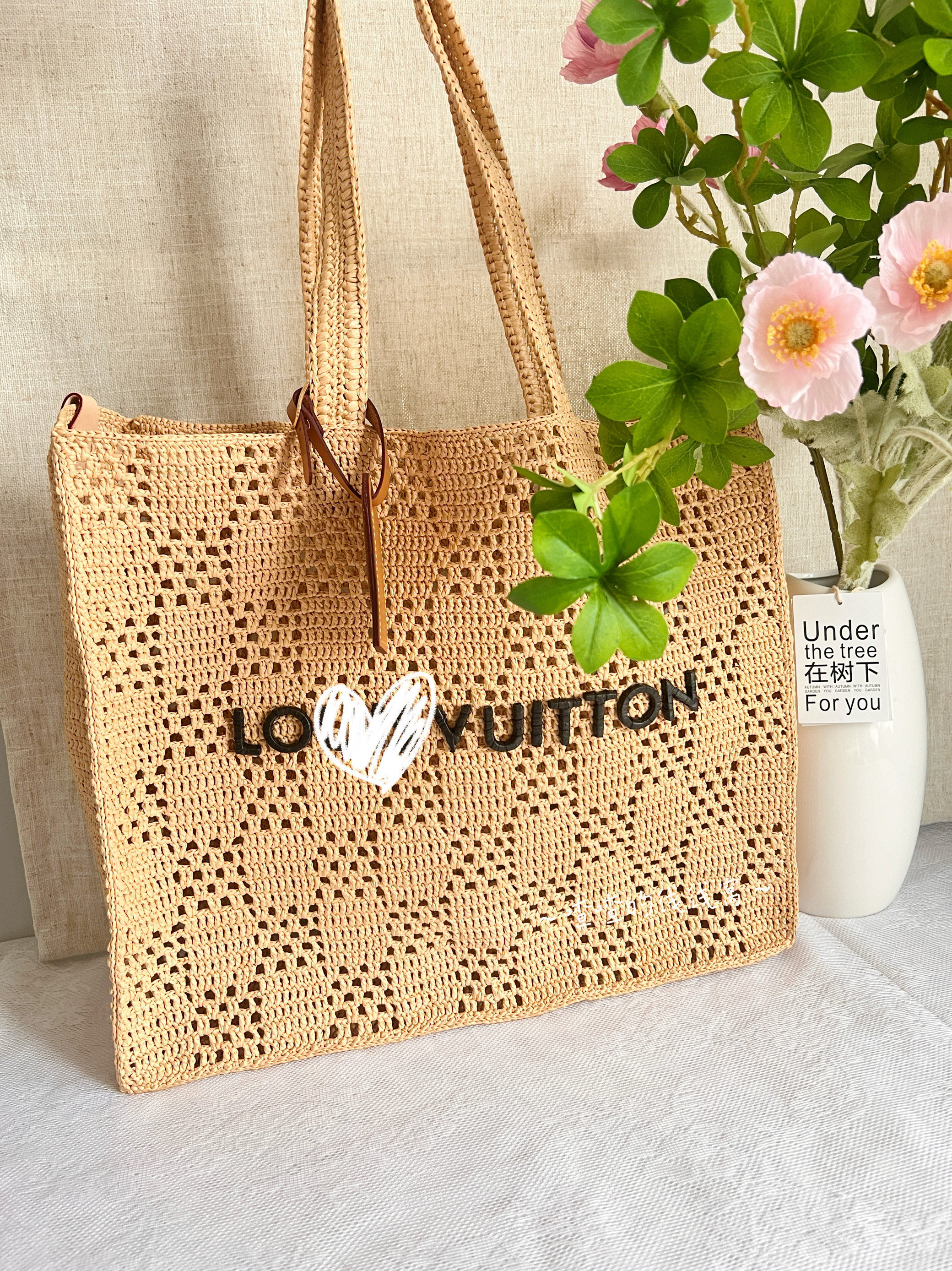 diy编织材料包 l大挎包材料包拉菲玛特棉草编镂空编织托特单肩手提喳喳的线线窝