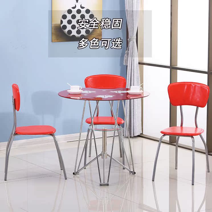 Tempered glass reception table Corner negotiation table Negotiation table Small round table Small apartment round table and chair combination