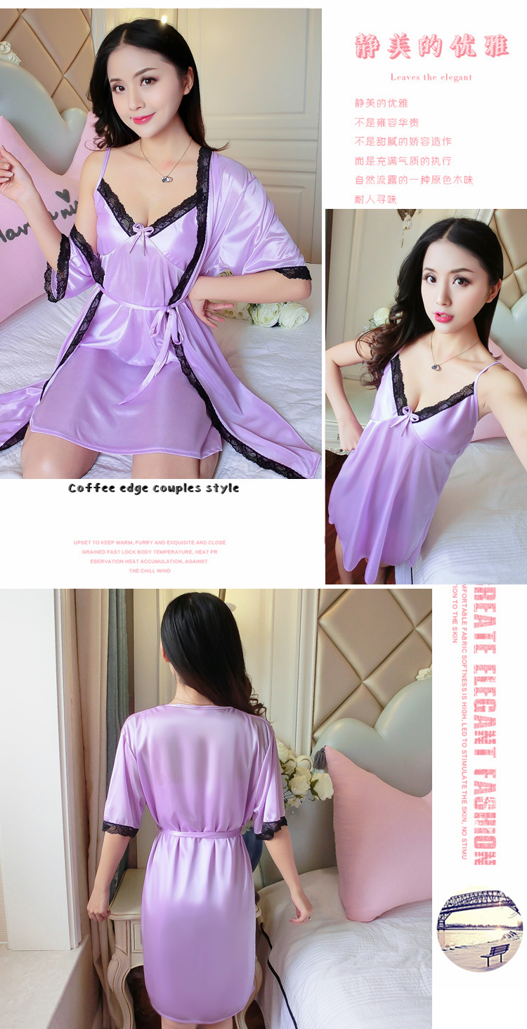 Mùa hè mỏng hai mảnh phù hợp với cám dỗ váy băng lụa áo sexy đồ ngủ ngắn tay nightdress mùa hè của phụ nữ dịch vụ nhà