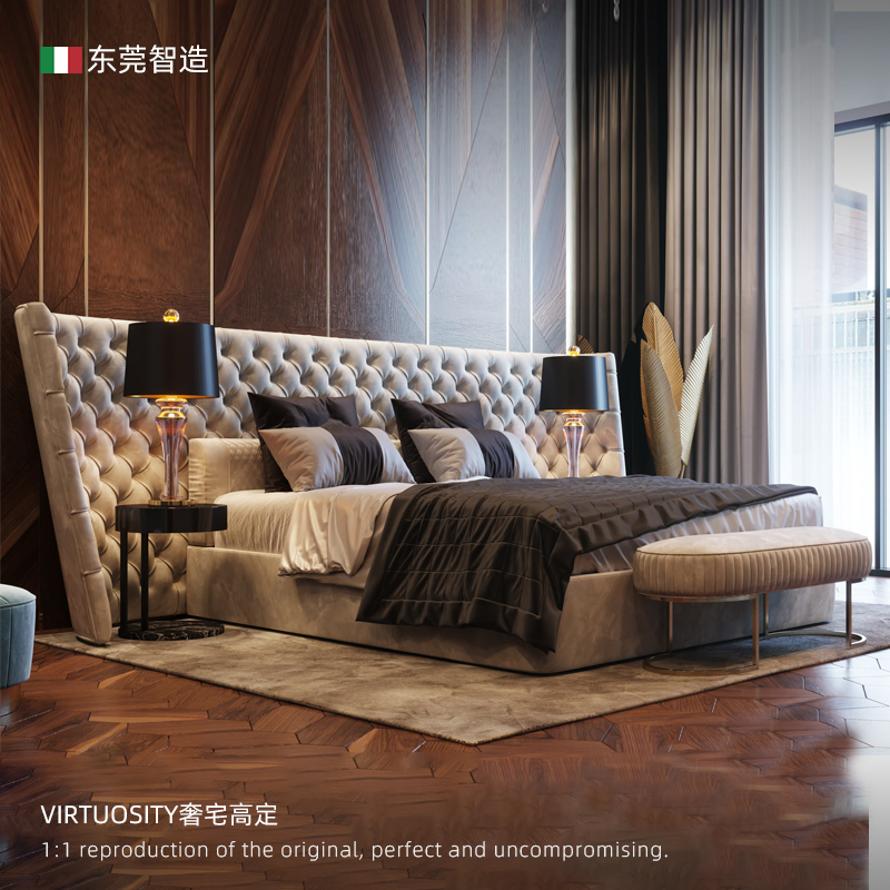 2026 New Model Master Bedroom King Bed, Widescreen 2m X 2.2m High-End and Elegant Italian-Style Light Luxury Genuine Leather Bed, Wedding Bed