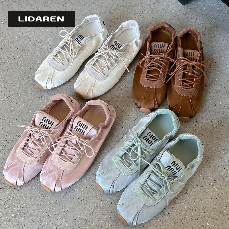 【Li Daren】Satin Light Oxygen ~ Genuine Leather Flat Ballet Style Pleated German Training Shoes for Women, Versatile Sports Shoes