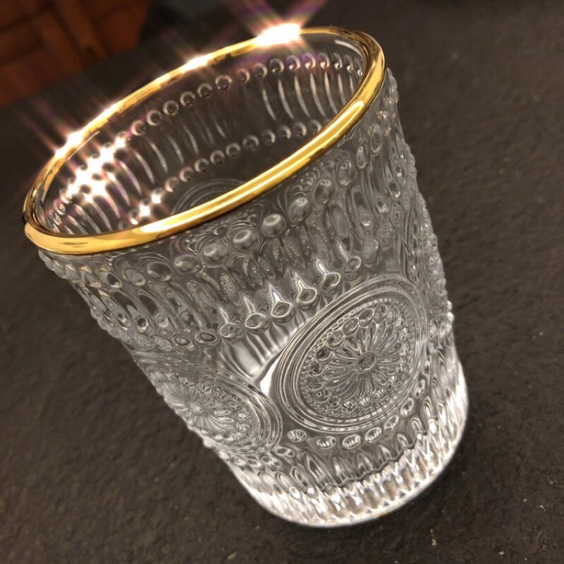 Export Retro Embossed Phnom Penh Glass Water Cup Juice Cup Cold Drink Cup Mouthwash Cup Makeup Brush Storage Tube Cup