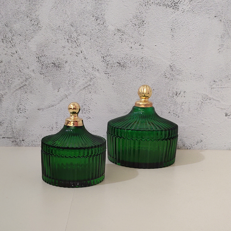 Upgraded version of the photogenic US export vintage dark green glass gold jewelry storage box glass jar