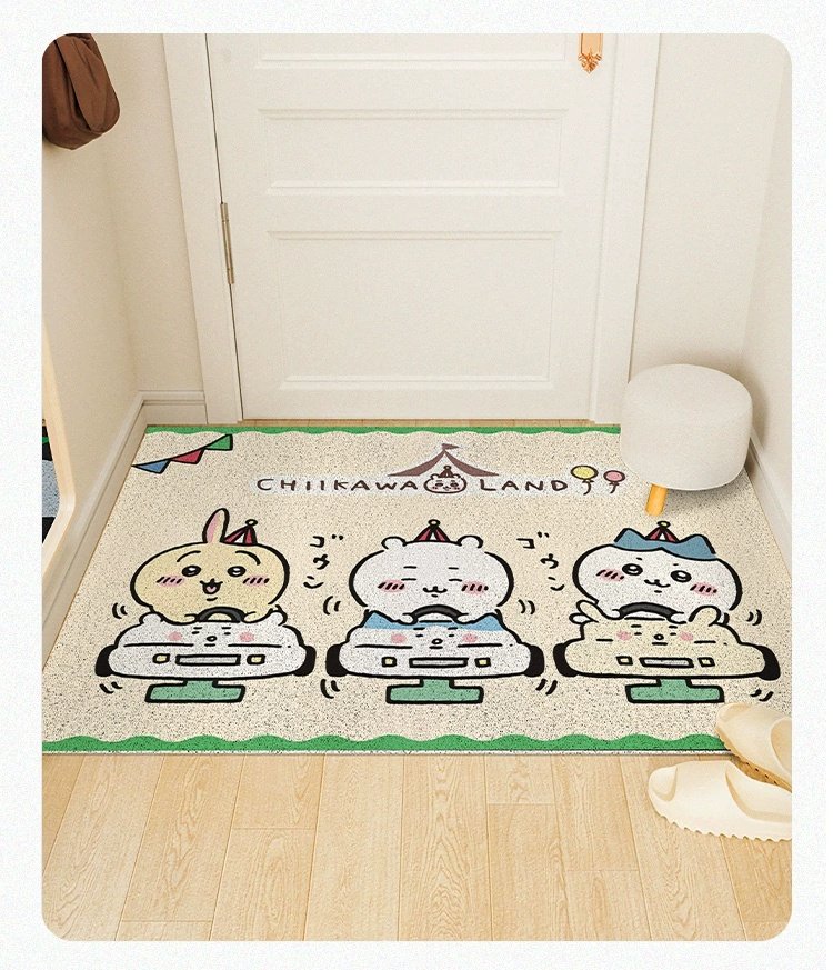 Cartoon Jiikawa Entrance Mat, Silk Loop Door Mat, Household Outdoor Door Mat, Stain-Resistant and Easy to Care For, Foyer Mat