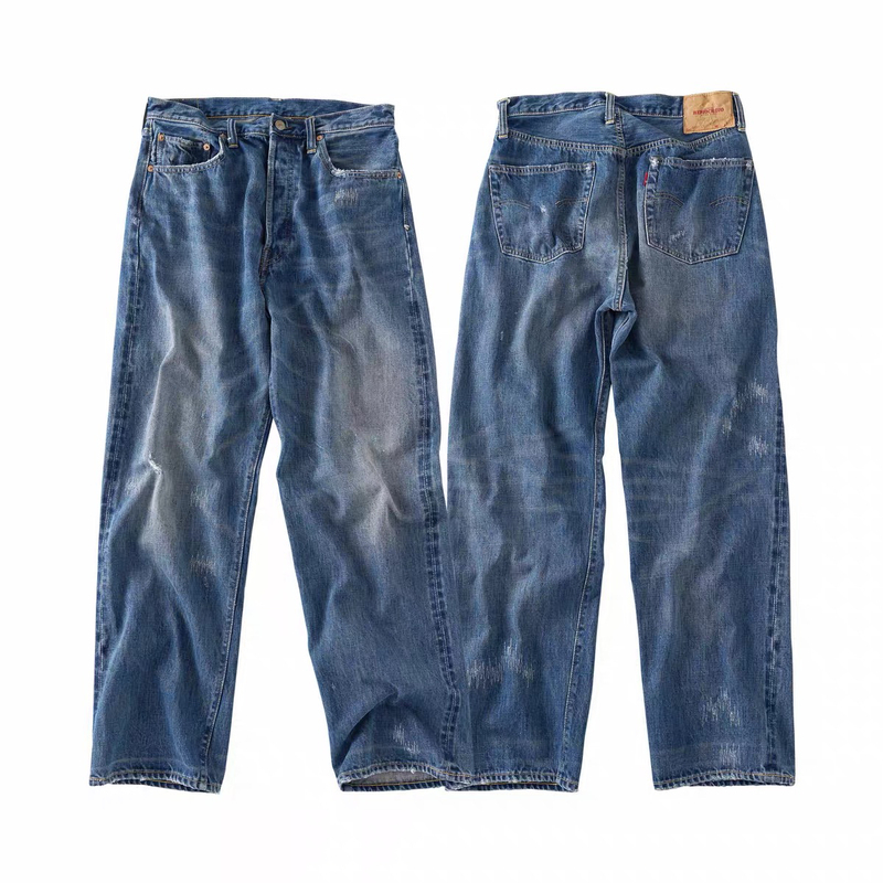 Remocrevo 051Exx Patched Vtg Wash Patch Retro Straight-Leg Loose Washed Jeans