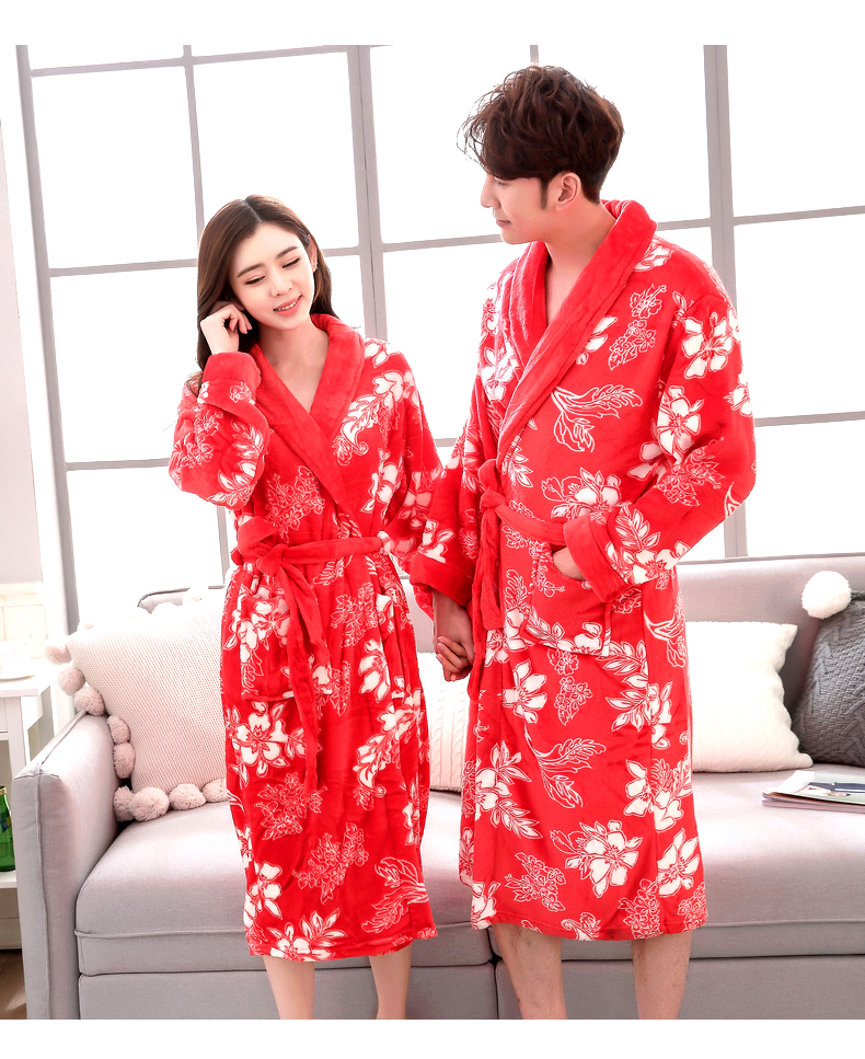 Flannel áo choàng nam mùa thu và mùa đông dày lông san hô dài đồ ngủ cặp vợ chồng áo choàng tắm kích thước lớn áo choàng quần áo dịch vụ nhà quần áo ngủ nam