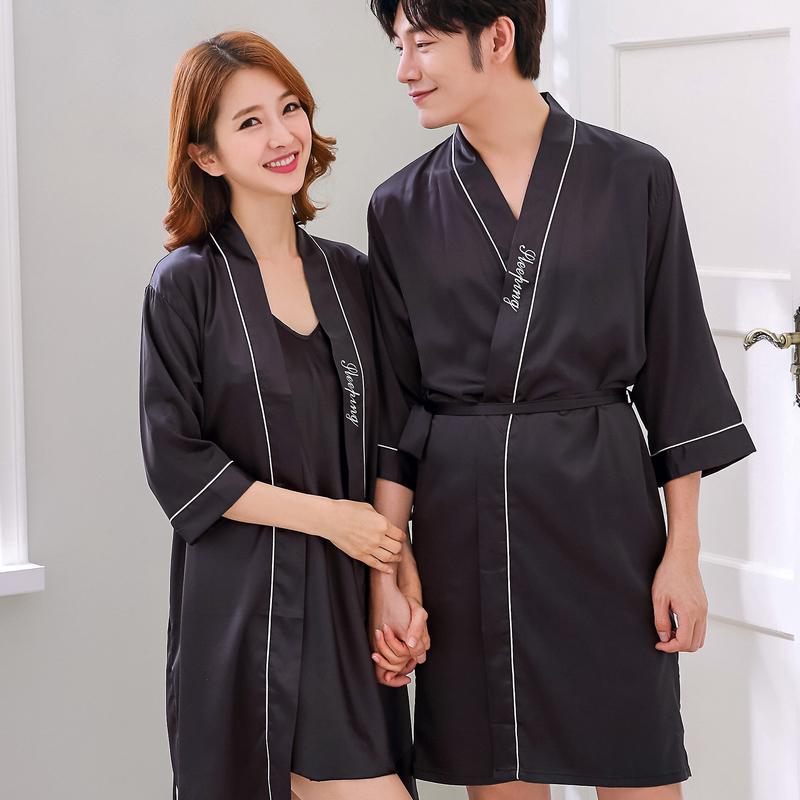 Silk vài ngủ áo nam và nữ sexy dài tay bộ đồ ngủ lụa băng vào mùa xuân và mùa thu mùa hè ngủ áo choàng áo choàng tắm quần áo về nhà.