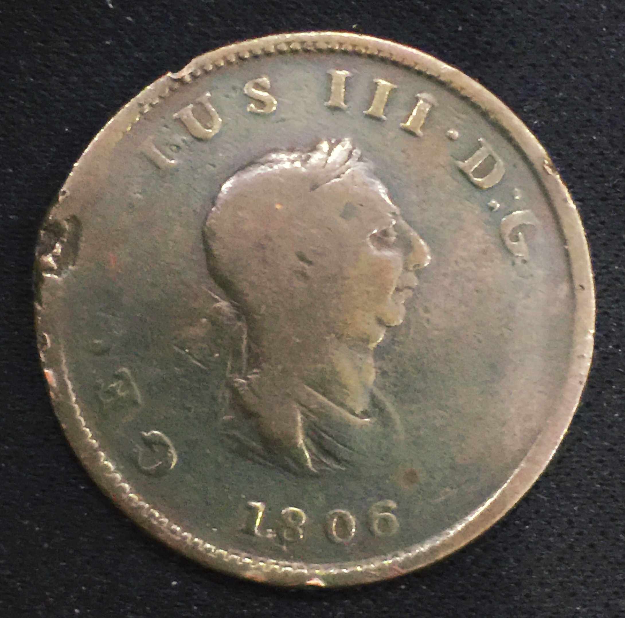 1806 British George III 1 2p Old Copper Coin Circulation Coin Collection