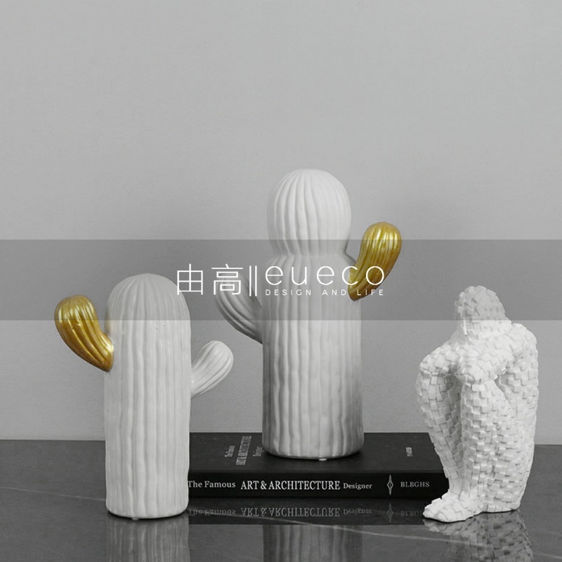 Nordic Style INS Ceramic Creative Gold Arm Cactus Pendulum minimalist Bedroom Model Room Soft Decoration Furnishing