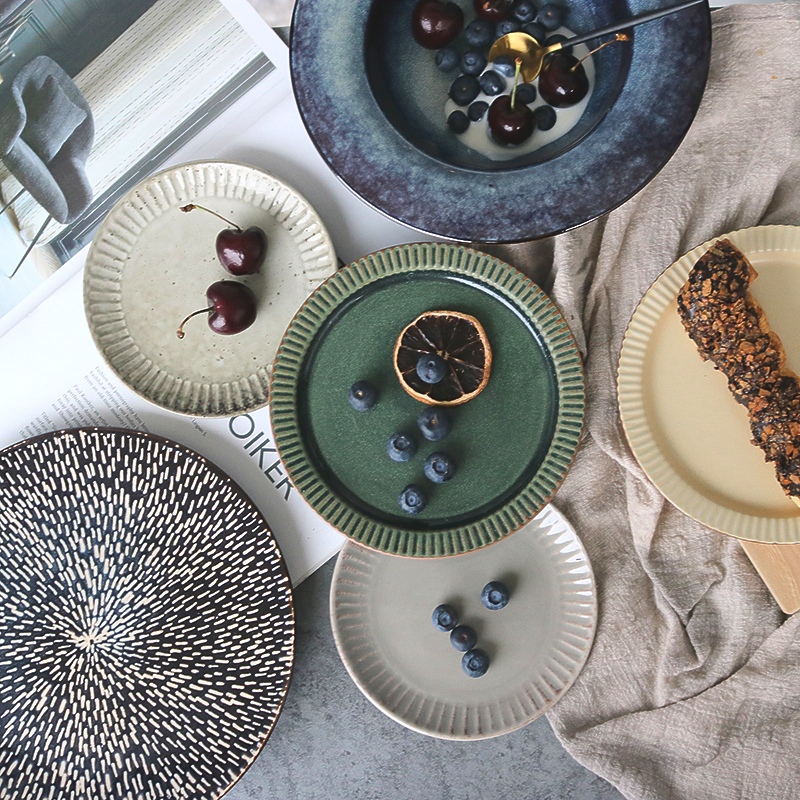 Simple Japanese style personality ceramic plate 6-10 inch plate Retro old Western food plate Straw hat plate Salad plate