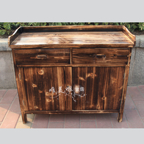  Retro fir wood old charcoal fired tea cabinet Carbon shochu cabinet Solid wood dining side cabinet Black locker Kitchen cupboard