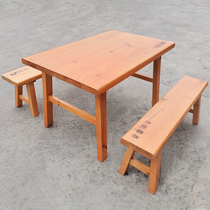New Chinese original wood color thickened rectangular table stool pine wood light extravagant dining room Barbecue Table and chairs All solid wood table