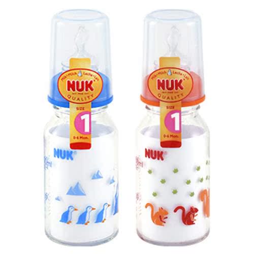 NUK 耐高温标口玻璃奶瓶125ML(带1号硅胶中圆孔奶嘴) 颜色随机发