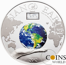 Cook 2012 nanochip inlaid the world in hand Earth color memorial silver coin