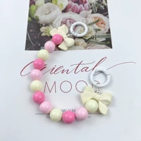 Белый розовый трехсерочный ремешок луки висящие веревочные бусинки