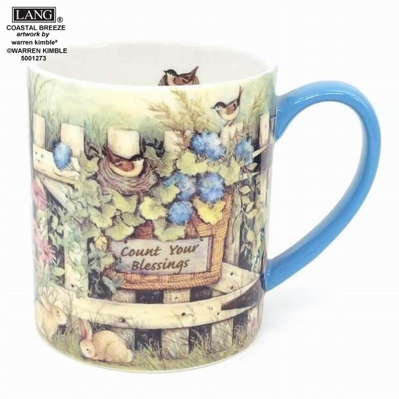 Foreign trade boutique LANG mug Standard American-style mug painted mug Flower grid bird coffee mug accompanying mug