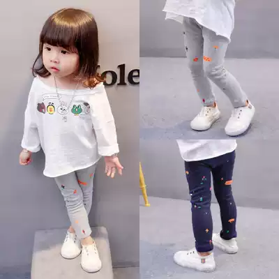 Baby leggings female 1-3 years old and a half Korean version of trendy little girl trousers can be worn outside spring female treasure cigarette tube pants