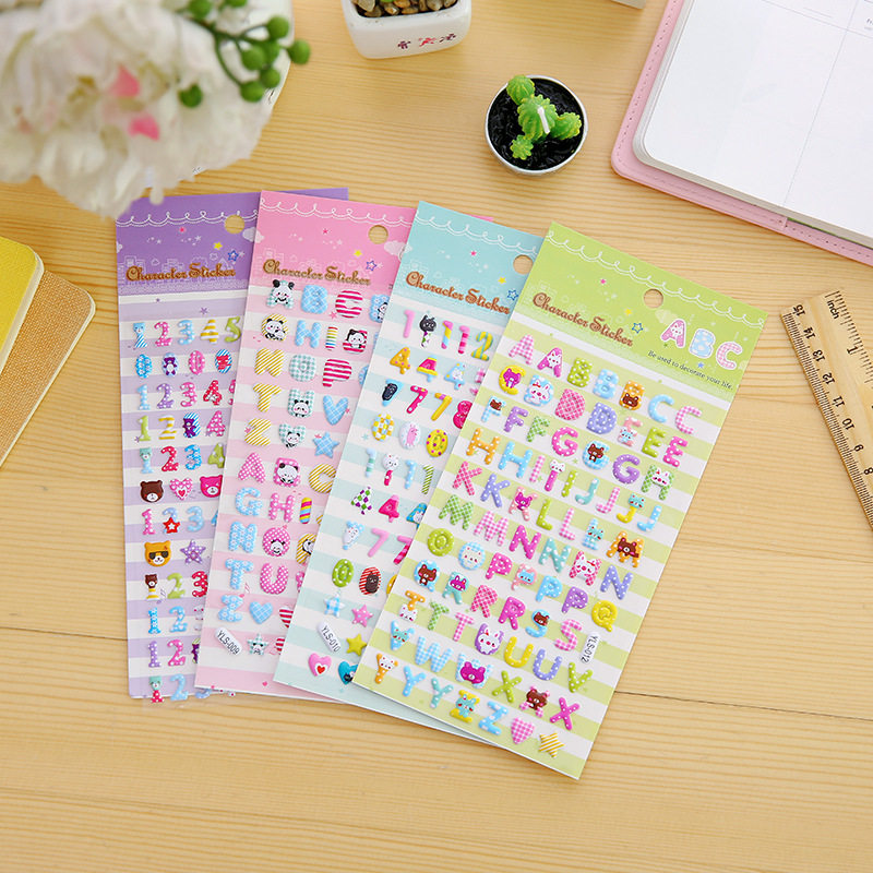 Korean creative stationery cute alphabet digital bubble sticker mobile phone decoration of pupil diary bubble bubble
