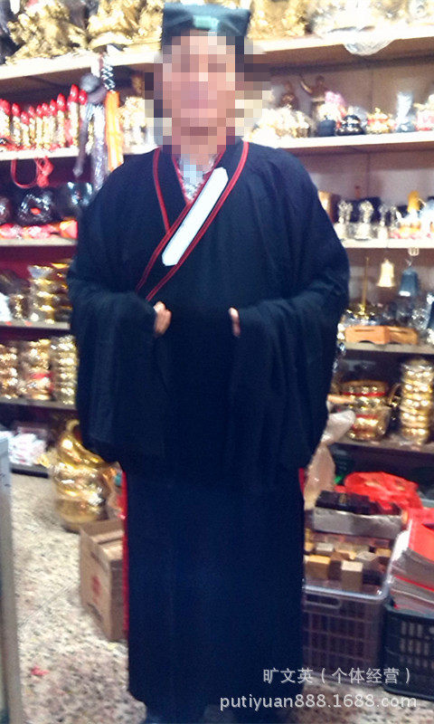 Long sleeve Tsing Yi soft and comfortable cotton silk cloth material pure black