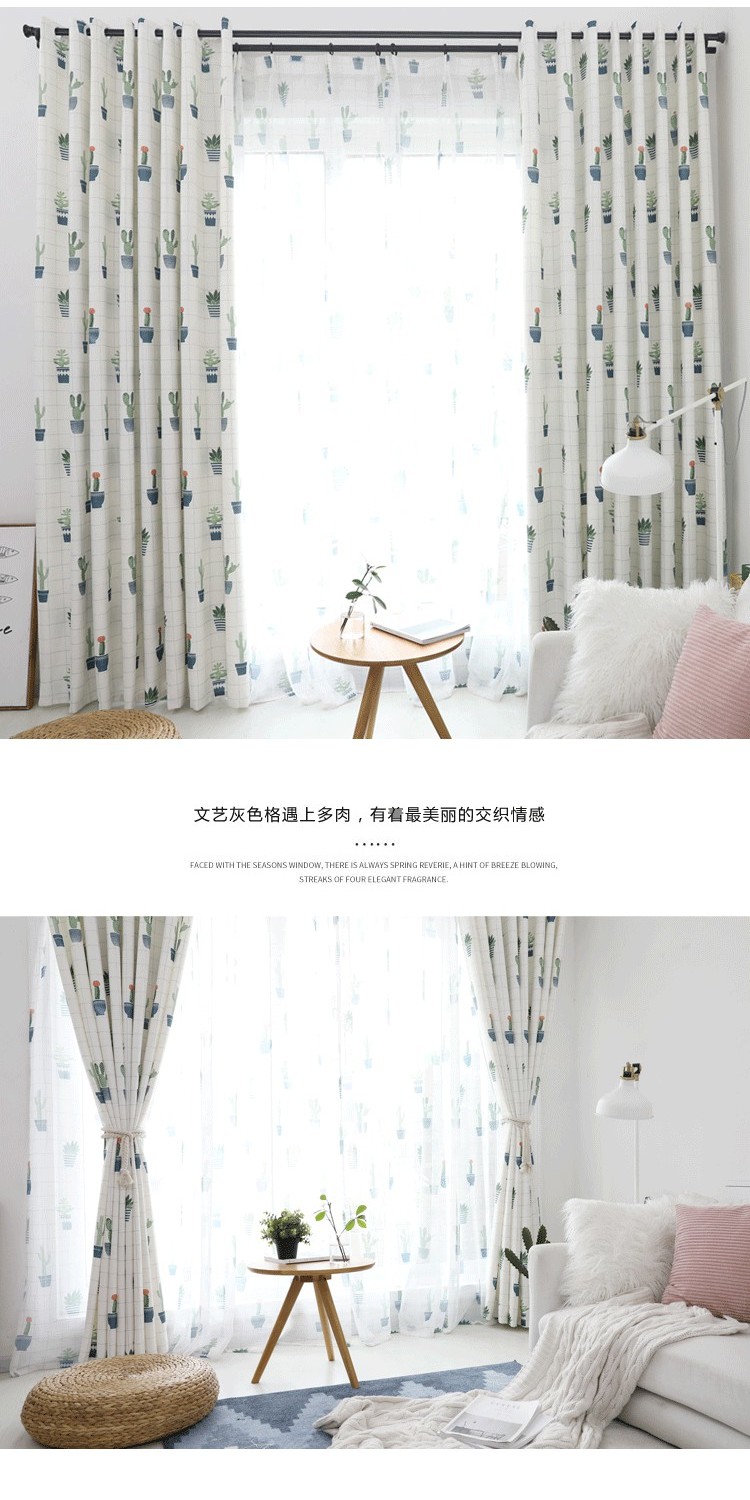 Rèm cửa Bắc Âu in lưới xương rồng đỏ đơn giản thực vật phòng khách sàn văn học rèm nửa bóng vải - Phụ kiện rèm cửa thanh treo rèm cửa inox tphcm