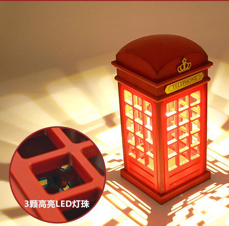Retro phone booth LED touch touch adjust brightness dormitory night light bedroom bedside table lamp energy-saving charging