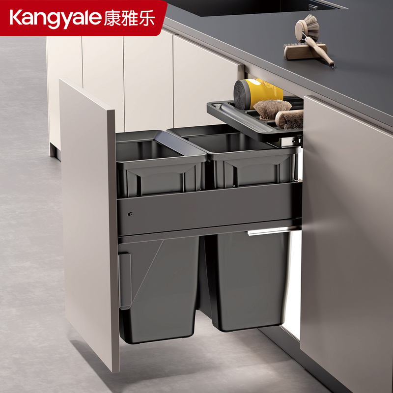 Kitchen Cabinet Built-In Hidden Invisible Large-Capacity Dual-Compartment Damping Drawer-Type Sorting Trash Can