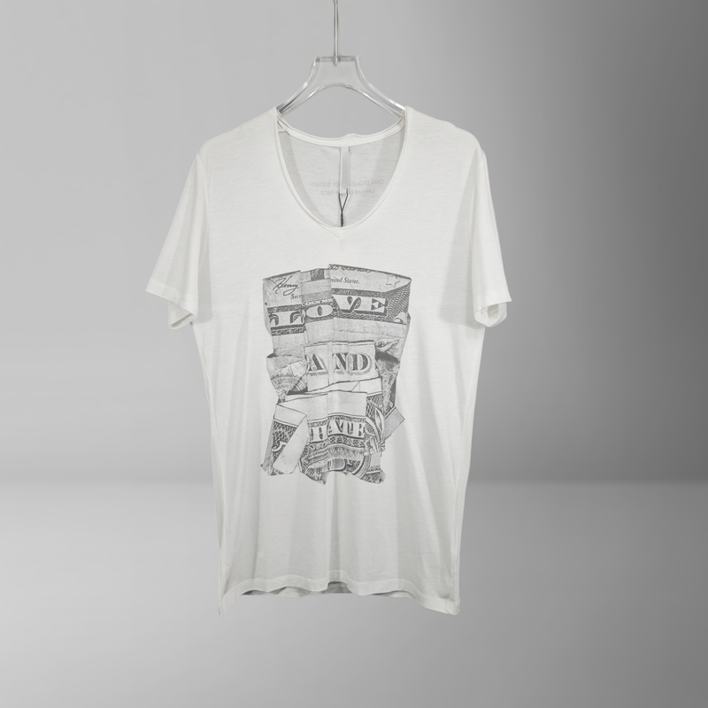 Italian Trendy Luxury N Men's Spring and Summer Collaboration Dollar Print High-Stretch Thin Slim-Fit Crew Neck Short-Sleeve T-Shirt