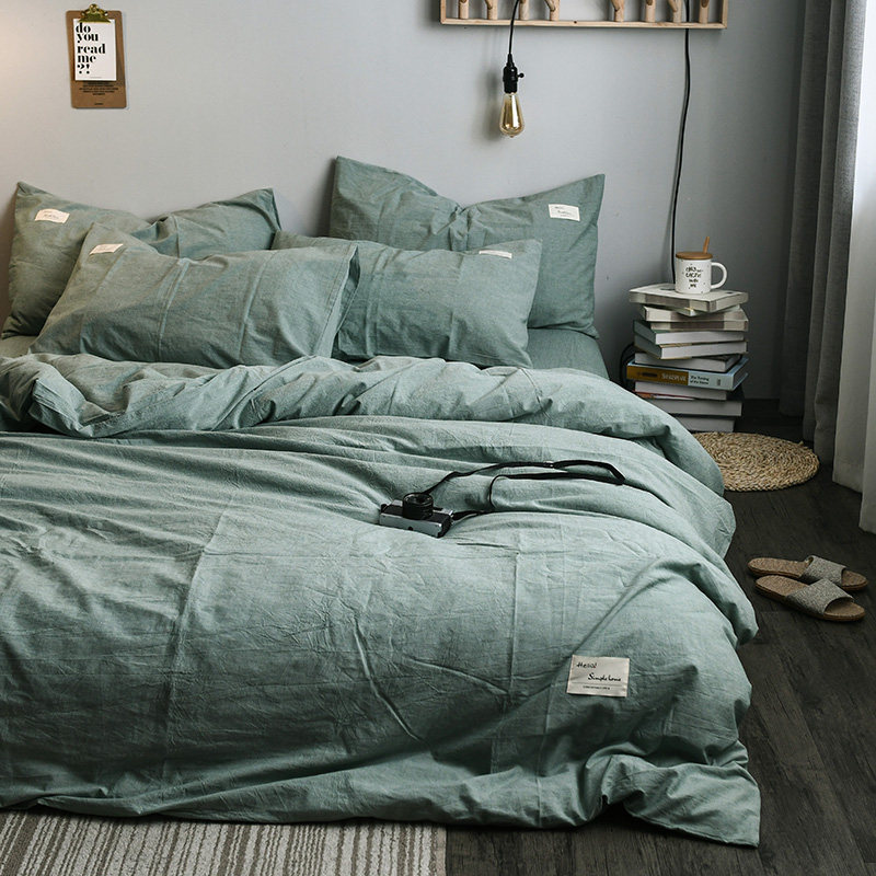 Nordic Vegan Color Washed Cotton Four Pieces Unimprinted Wind Minimalist Pure Cotton Three-piece Quilt Cover Bed Linen Bed Bedding Double Bed