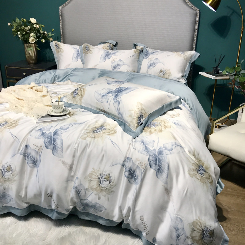 High-end tiansilk four pieces of double sided ice silk 80 gung satin field garden wind summer silk slip cover bed linen bed bedding