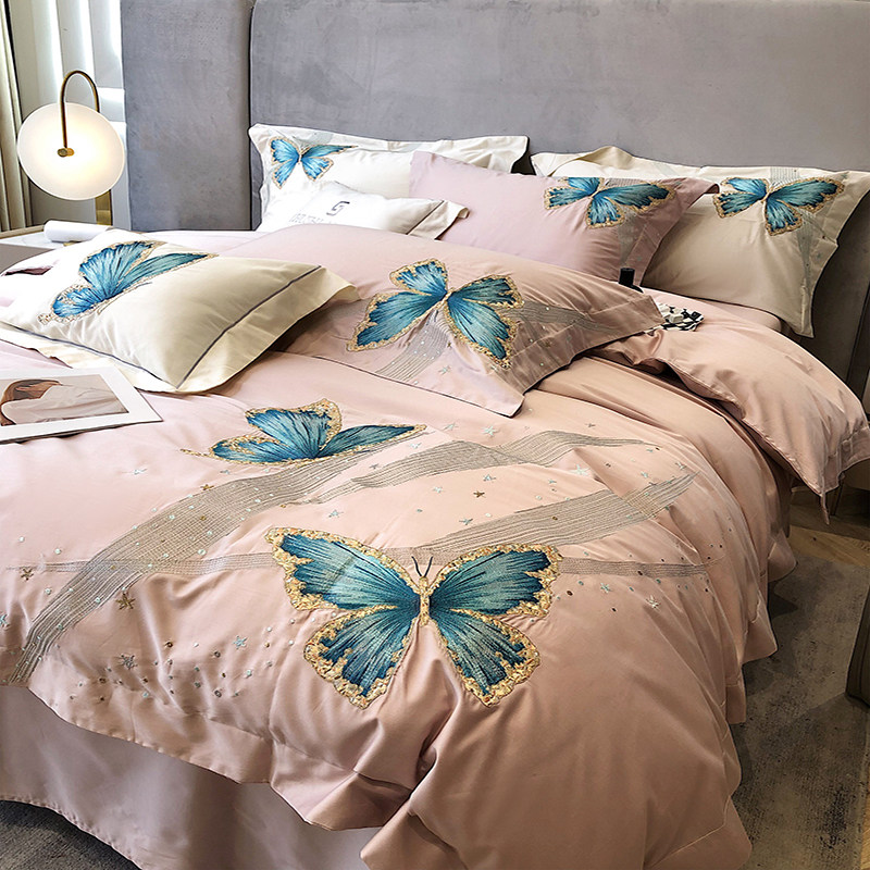 High - end 100 Australian cotton long - fly cotton high - end luxury embroidery high - color four - piece suite suite