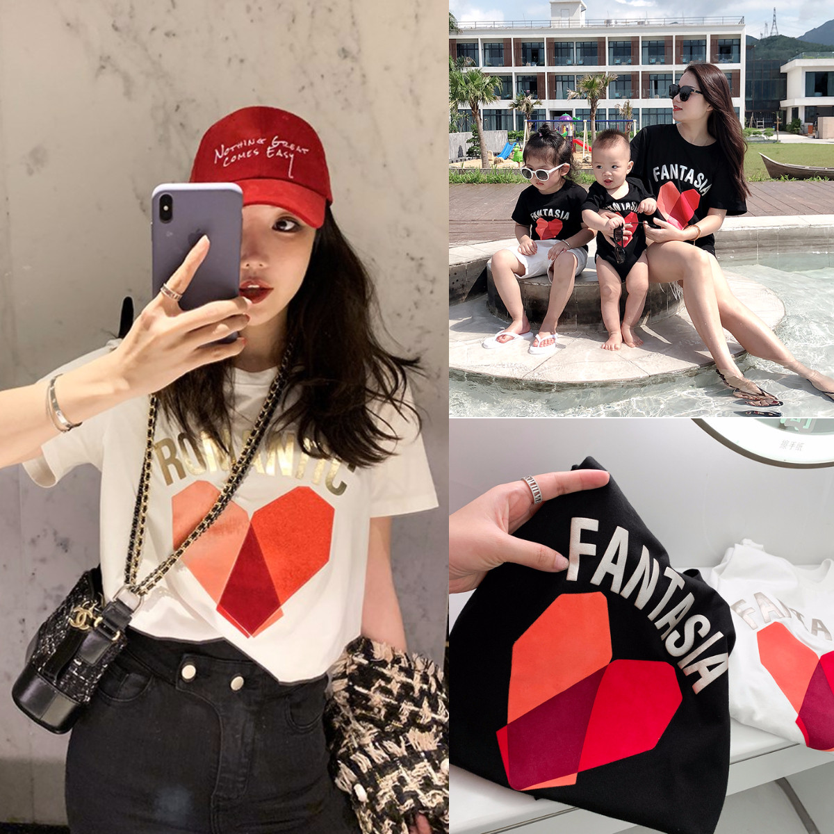 LUSON mother-child short-sleeved T-shirt a family of three mother-child mother-daughter love baby jumpsuit romper