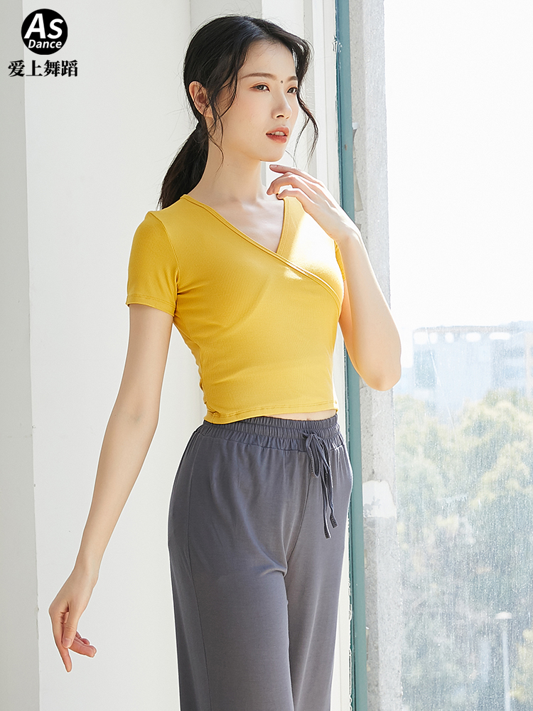 Summer dance suit female adult short sleeve V necklace Latin ballet modern dance blouses student art kungfu soft-Taobao