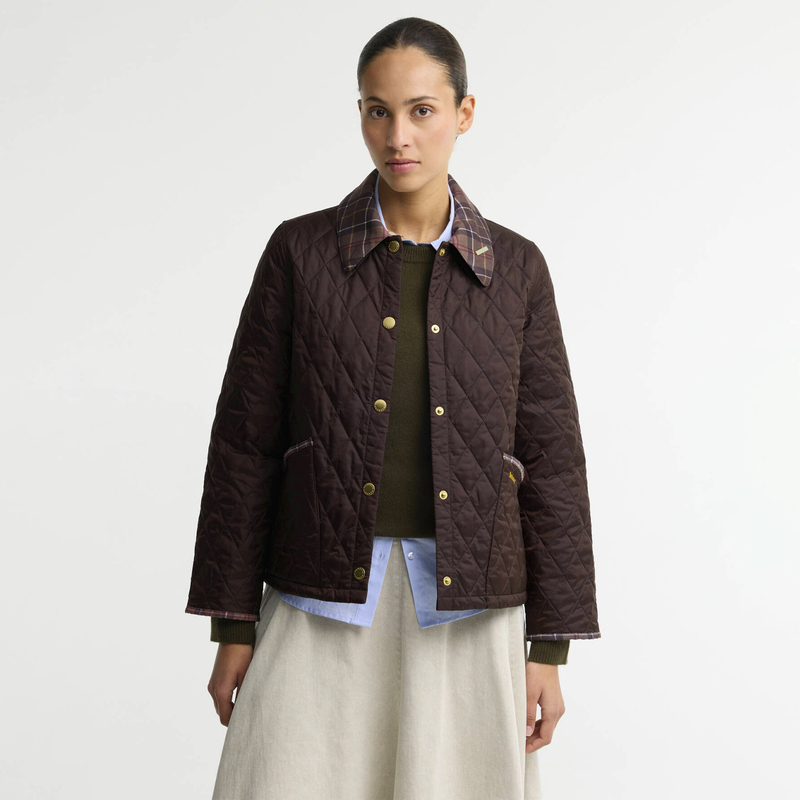 In Stock British Barbour Icons Tartan Women's Color-Blocked Collar Quilted Jacket Lqu1934