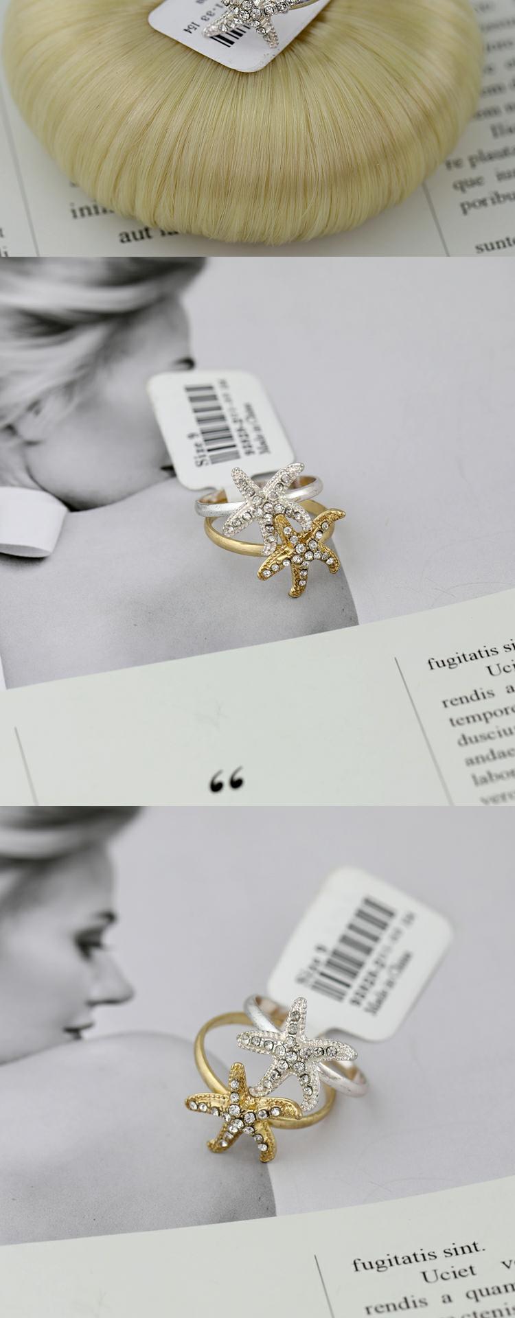 Ưu đãi đặc biệt 1 thẻ 2 giá trị nhẫn đá quý rhinestone sáng bóng đặt vàng và bạc sao biển hai màu trang sức Hàn Quốc 11 nhẫn cưới doji
