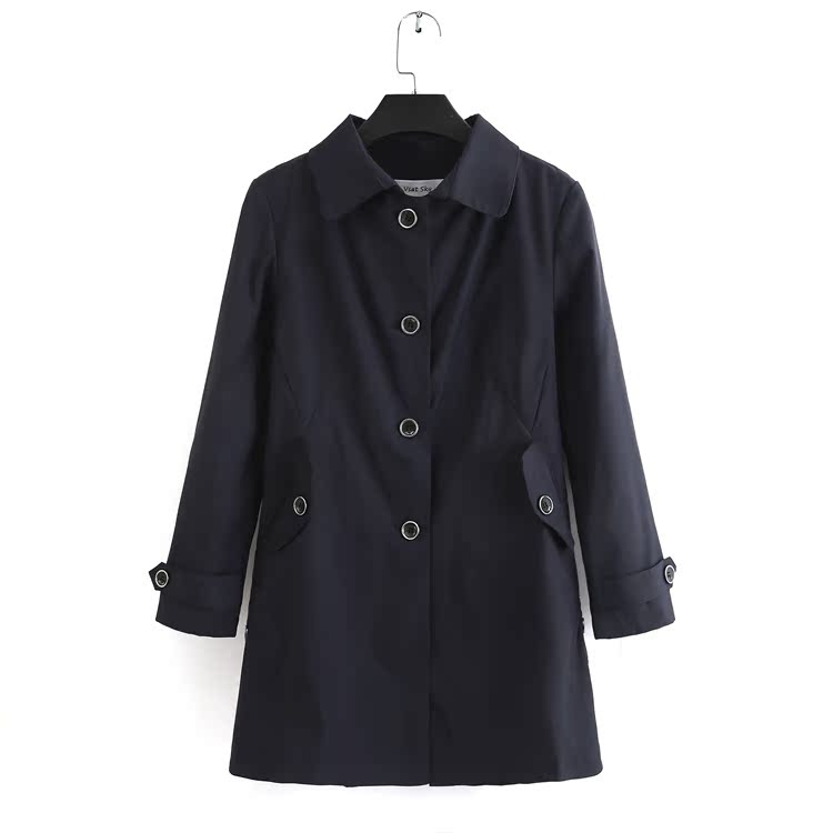2018 mùa thu mới kaki chic khí chất ve áo Slim eo đơn ngực áo dài A-line áo gió áo khoác cardigan nữ