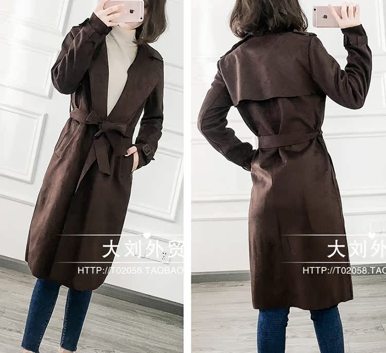Tây Ban Nha duy nhất phiên bản tốt ~ cà vạt da hươu hươu Anh mỏng manh trong chiếc áo khoác dài phần gió mới của phụ nữ áo khoác ngoài nữ đẹp