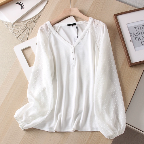 Очень изысканный тройной материал сплайсинг!Рубашка с разгромной рубашкой в ​​дизайне-чувственной рубашке.