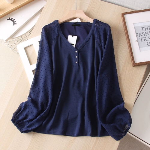 Очень изысканный тройной материал сплайсинг!Рубашка с разгромной рубашкой в ​​дизайне-чувственной рубашке.