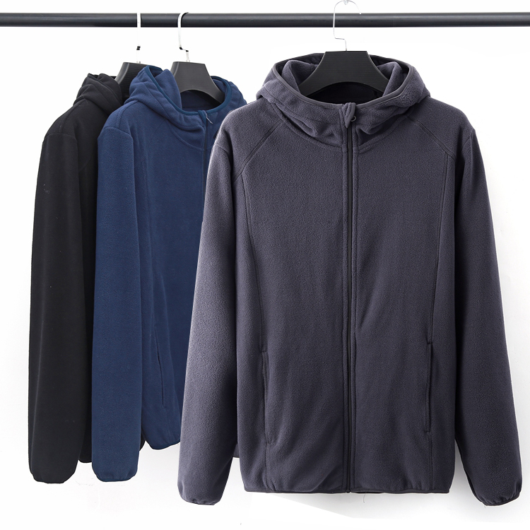 Solid color wild foreign trade men's clothing factory cut standard tail single tail goods autumn and winter wear polar fleece hooded sweatshirt cardigan jacket