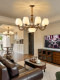 American mid-century style all-copper living room chandelier, retro light luxury glass lampshade, branch-shaped main lamp, creative design lamp