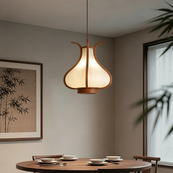 Song Dynasty Aesthetic Wooden Pendant Light, Vintage Artistic Fabric Lampshade, Fish Line-Shaped Pendant Light, Versatile Single-Head Small Pendant Light