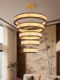 Song-Style Aesthetics New Living Room Chandelier, Light Luxury and Elegant, Round Multi-Layer Wooden Fabric Art Landscape Creative Led Lighting