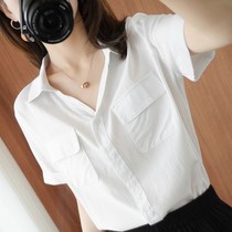 Day Ensemble White Shirt Woman Design Sensation Short Sleeve Pure Cotton Blouse Summer New Relaxed Temperament Professional Casual Lining