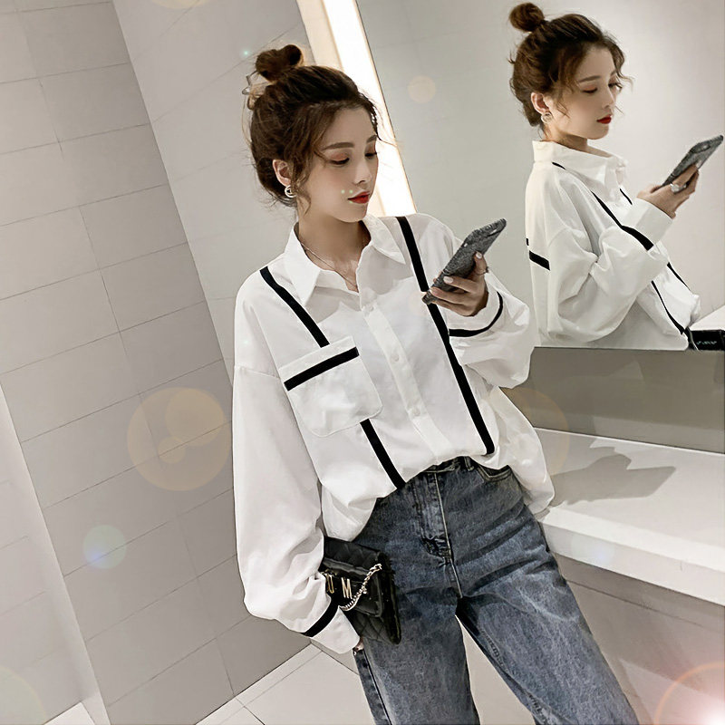 White shirt women's design sense loose spring Korean version long-sleeved temperament light familiar Hong Kong style top foreign style chiffon shirt