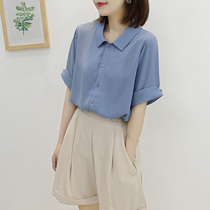 Short Sleeve Snowspinning Jersey Woman Han Edition Little Fresh Blue Shirt Summer 2022 New Loose Design Feel Style Blouse