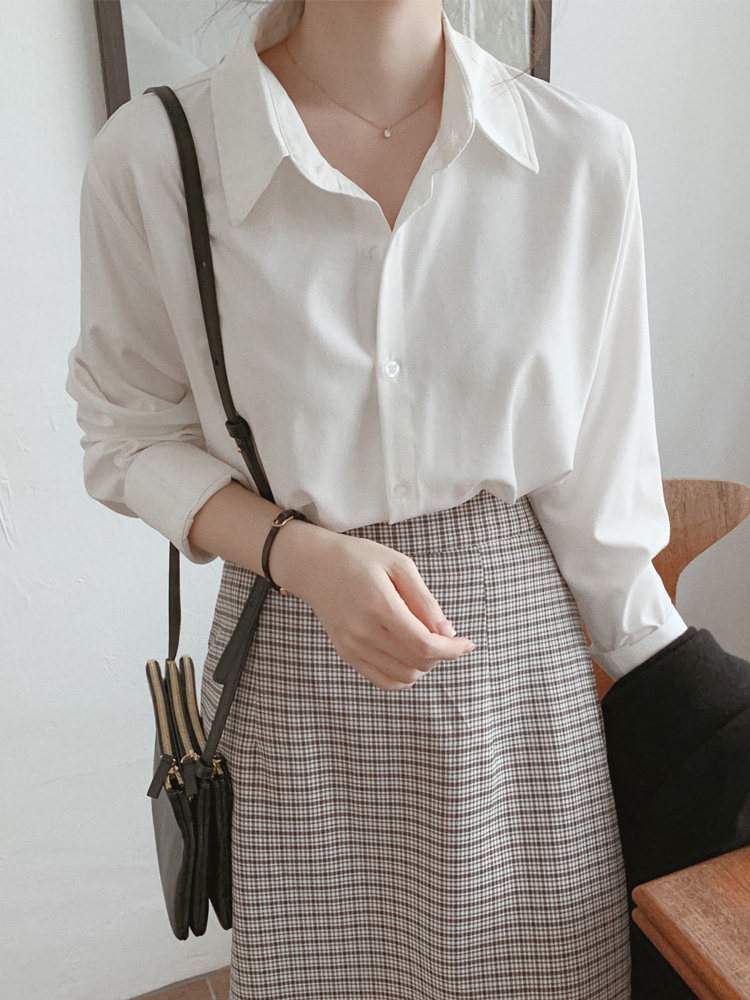 Spring 2023 new women's white shirt loose fashion design top long-sleeved chiffon layered shirt